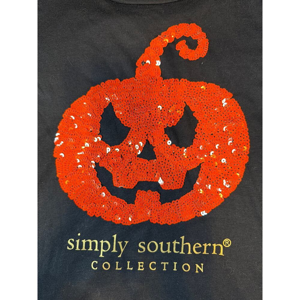 Simply Southern Orange Sequin Jack-O-Lantern Long Sleeve Shirt Top Halloween XL